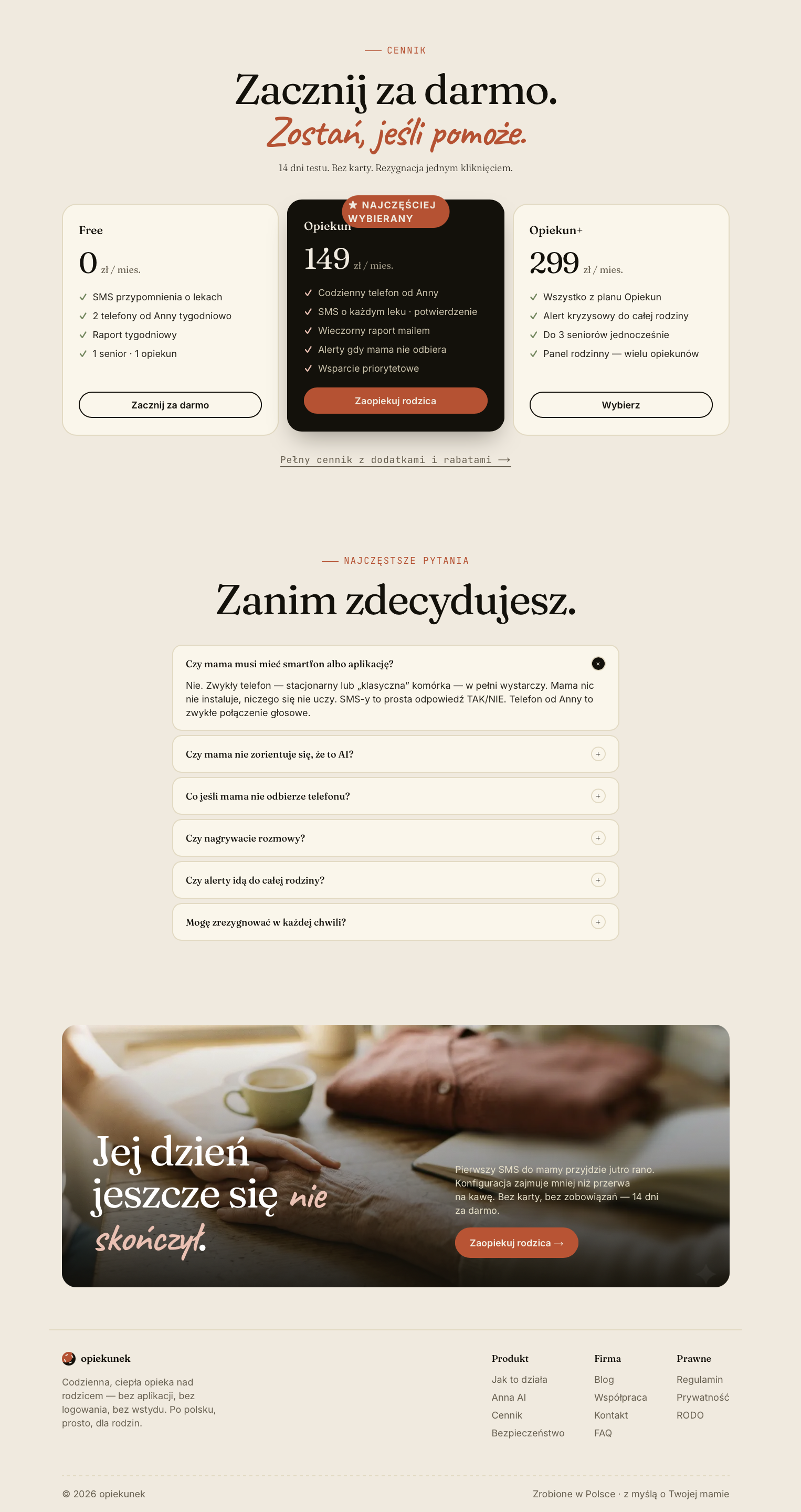 V3 Cennik + FAQ + Footer editorial style