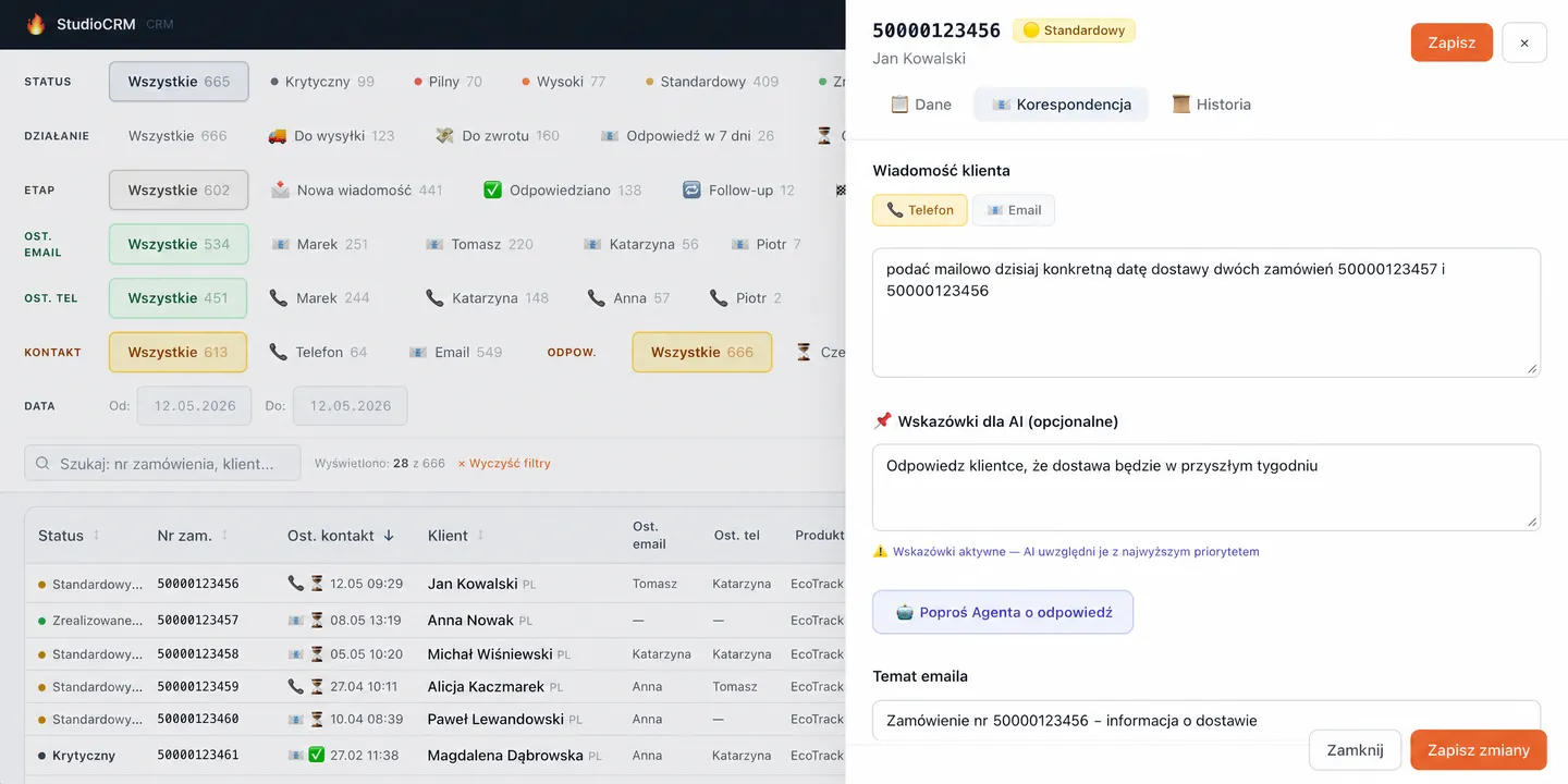 CRM — el AI Concierge genera una respuesta al mensaje de un cliente