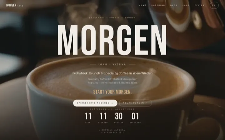 MORGEN 1040 — Website eines Wiener Lokals mit Online-Bestellung
