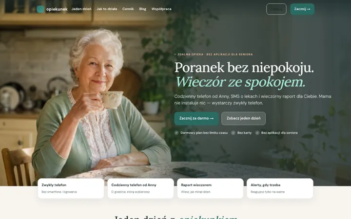 opiekunek.pl — Website eines Dienstes mit Sprachautomat