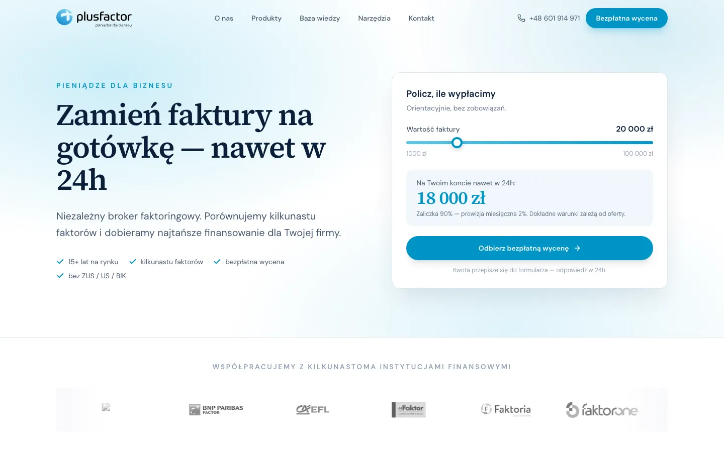 plusfactor.pl — Website eines Factoring-Brokers